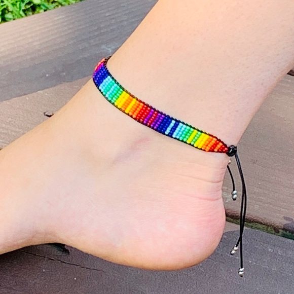 Hand Beaded Southwestern Style Adjustable Anklet - Picture 1 of 4